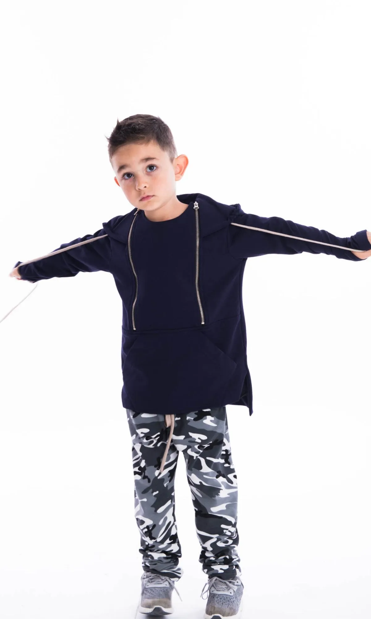 Asymmetric Front Pocket Cotton Hoodie