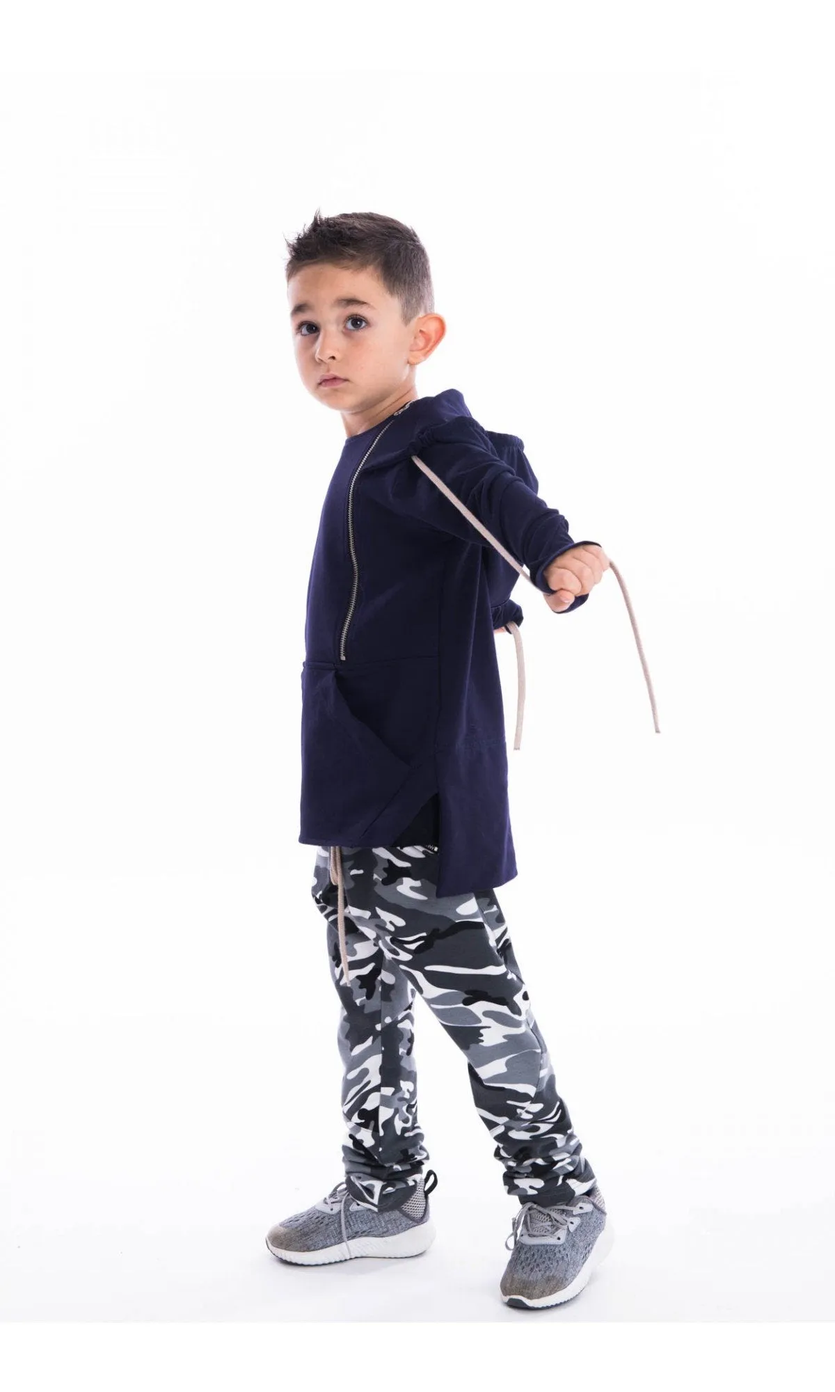 Asymmetric Front Pocket Cotton Hoodie