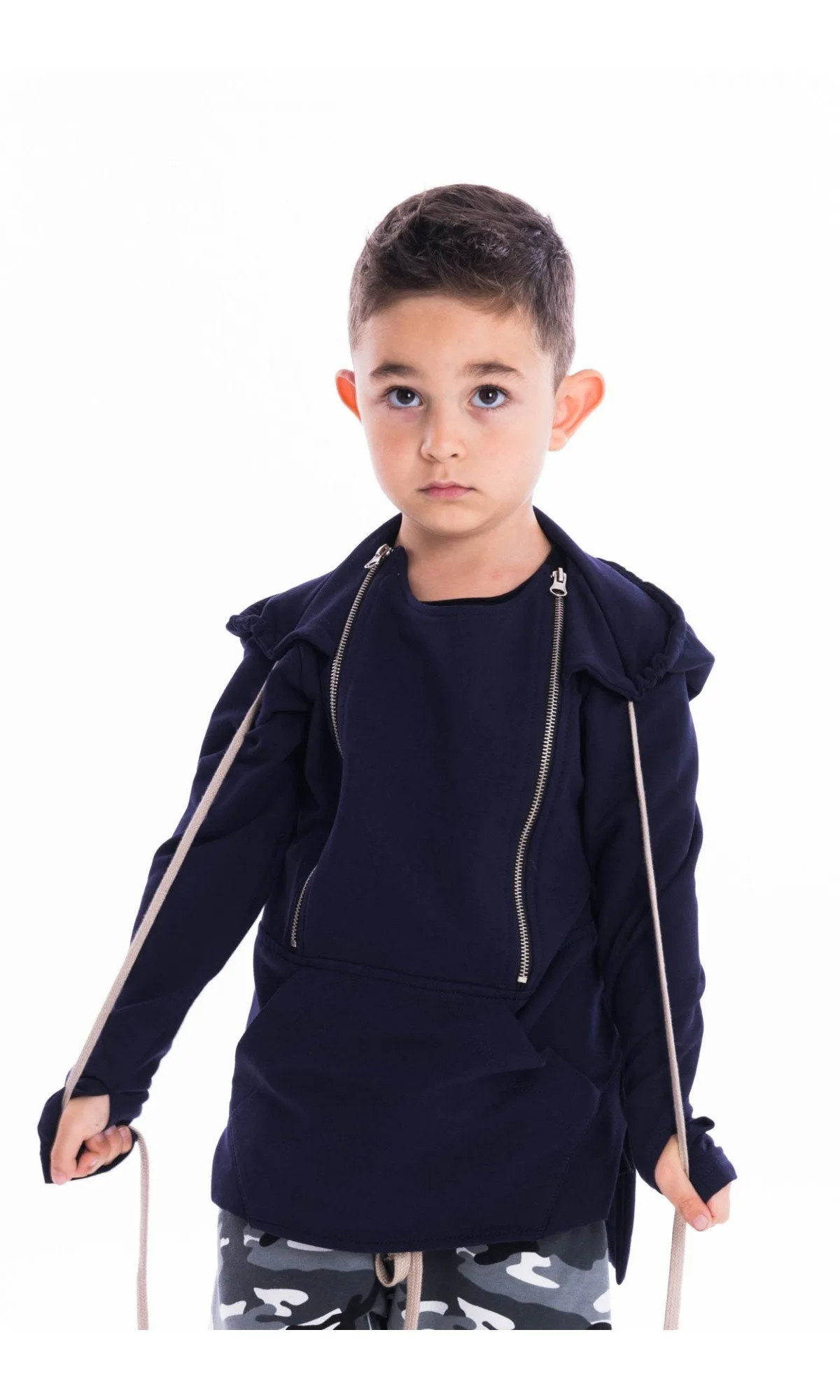 Asymmetric Front Pocket Cotton Hoodie