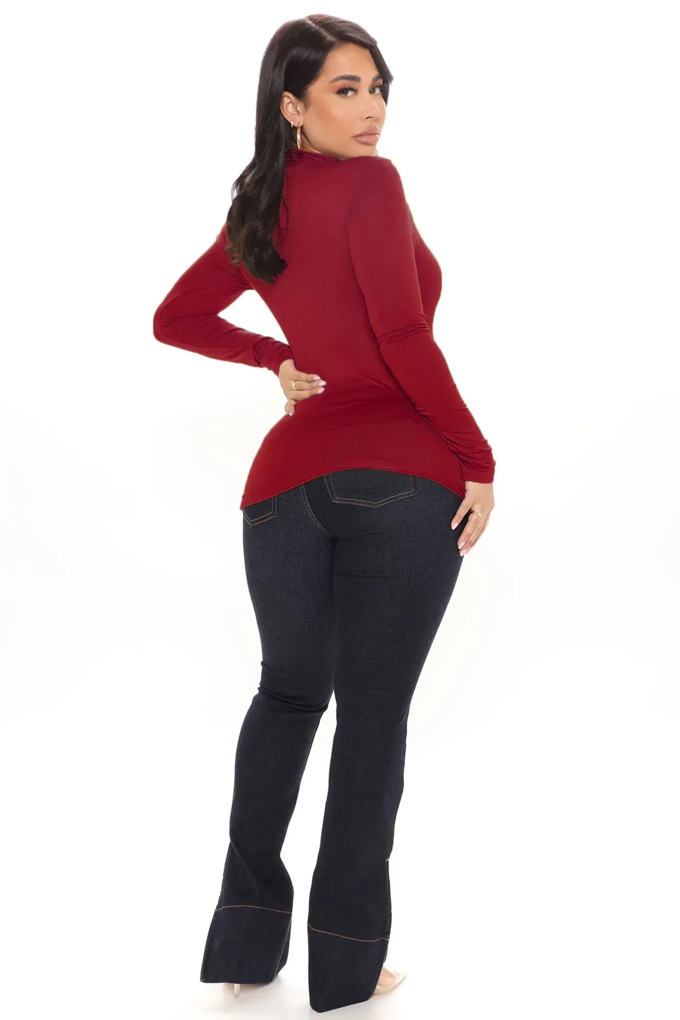 Avia Mock Neck Top - Burgundy