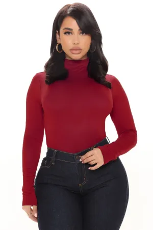 Avia Mock Neck Top - Burgundy