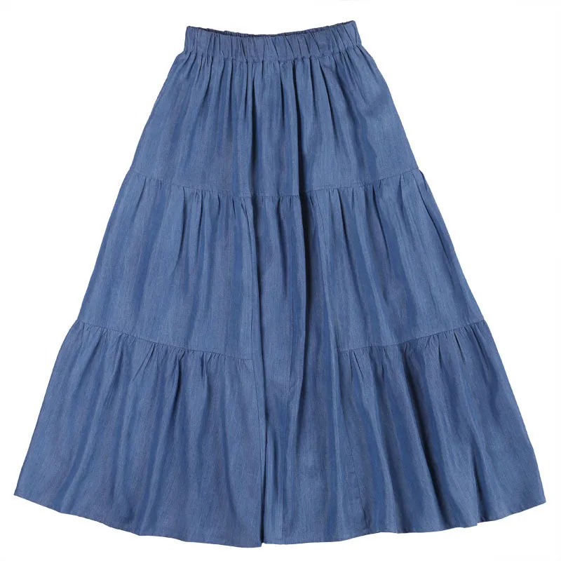Denim Cotton Women's Skirts Summer Linen Skirt Elastic Waist SSM09754