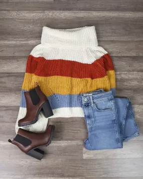 FINAL SALE - Fall for You Knitted Block Color Turtleneck Sweater in Mustard Blue Combo