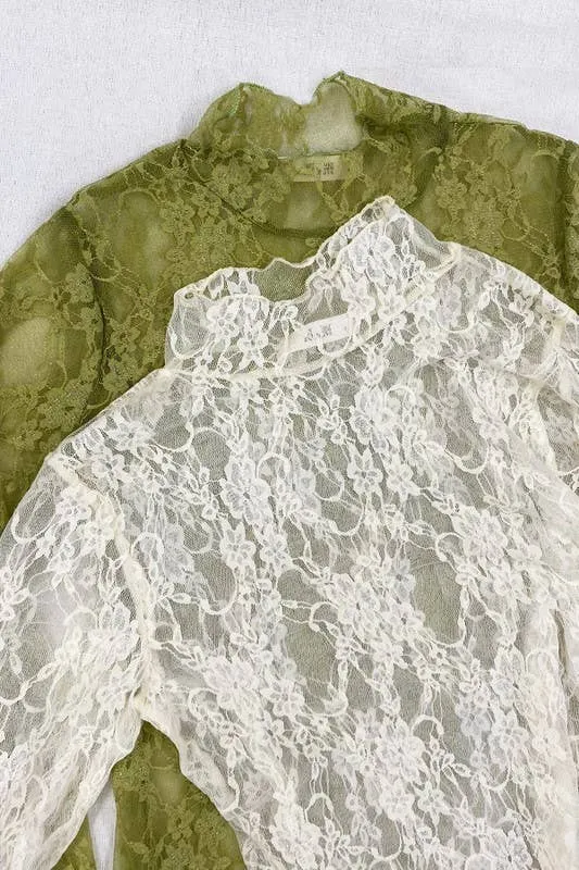 Floral print lace long sleeve top