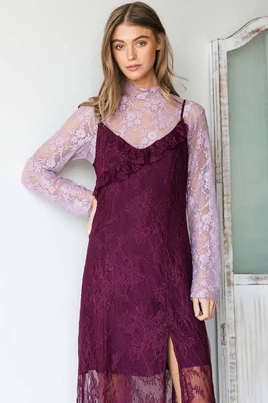 Floral print lace long sleeve top