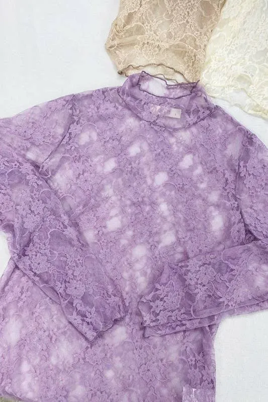 Floral print lace long sleeve top