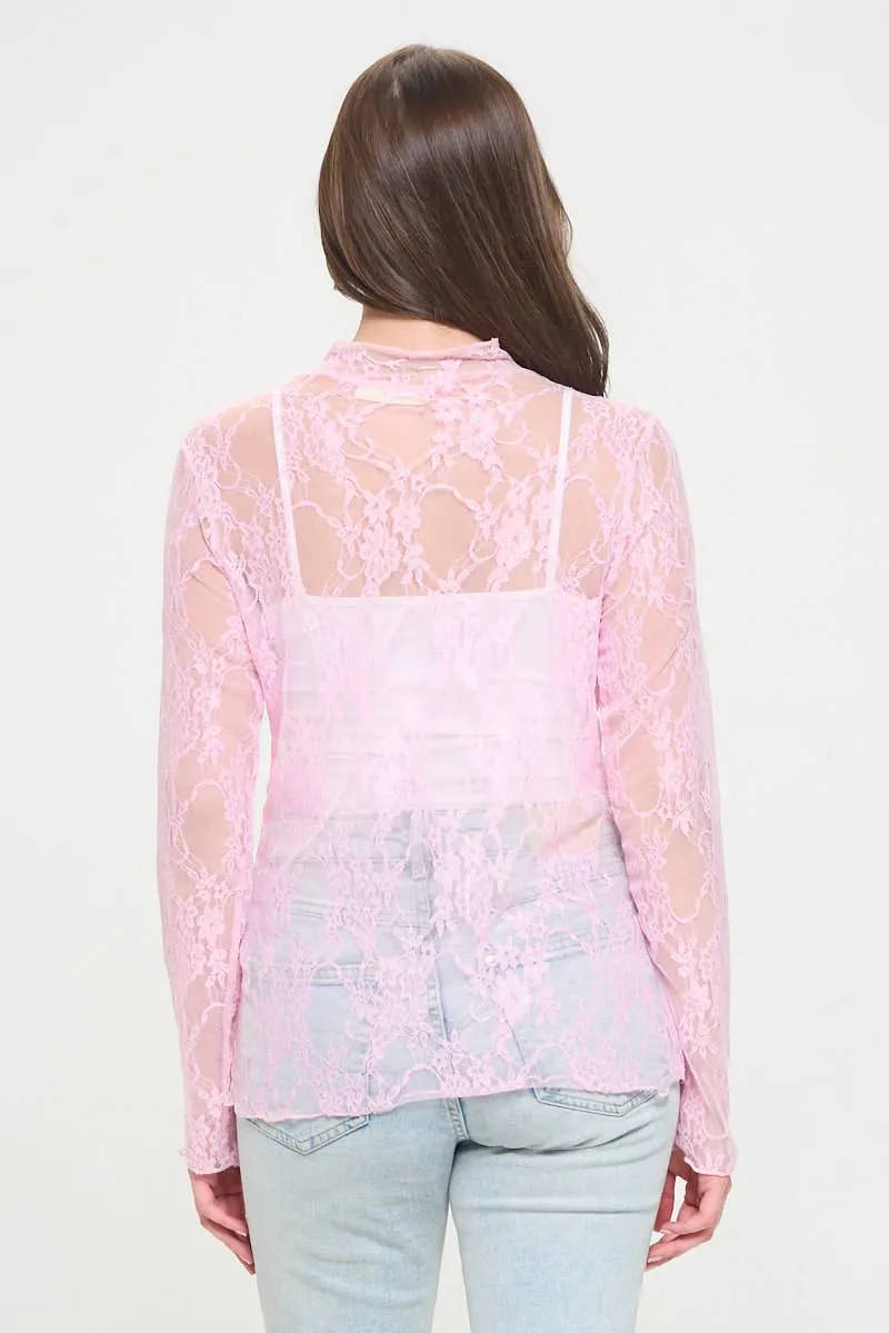 Floral print lace long sleeve top