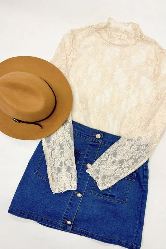 Floral print lace long sleeve top