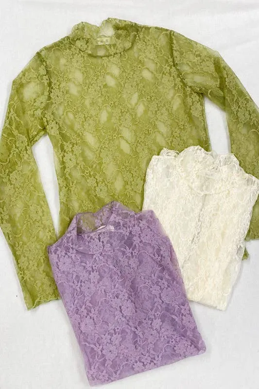 Floral print lace long sleeve top