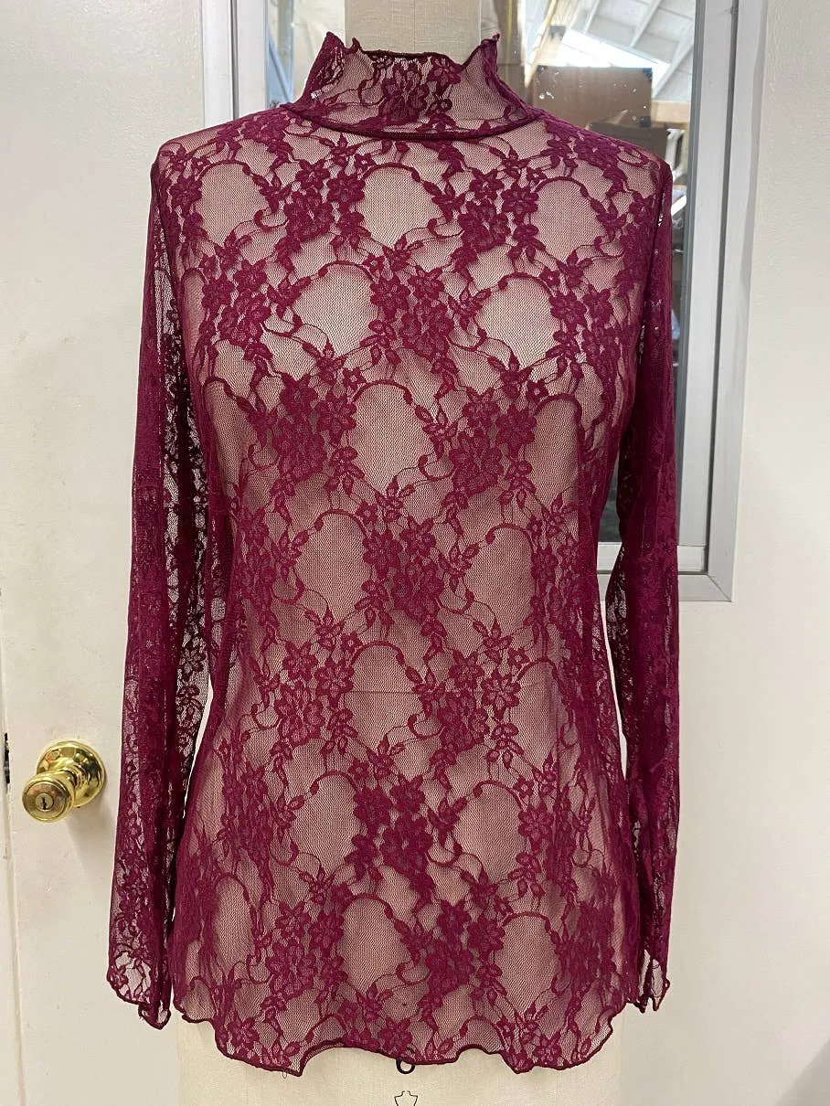 Floral print lace long sleeve top