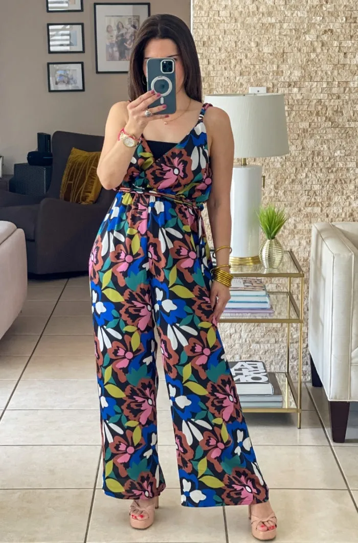 Floral Print V Neck Jumpsuit