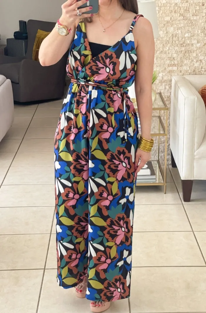 Floral Print V Neck Jumpsuit