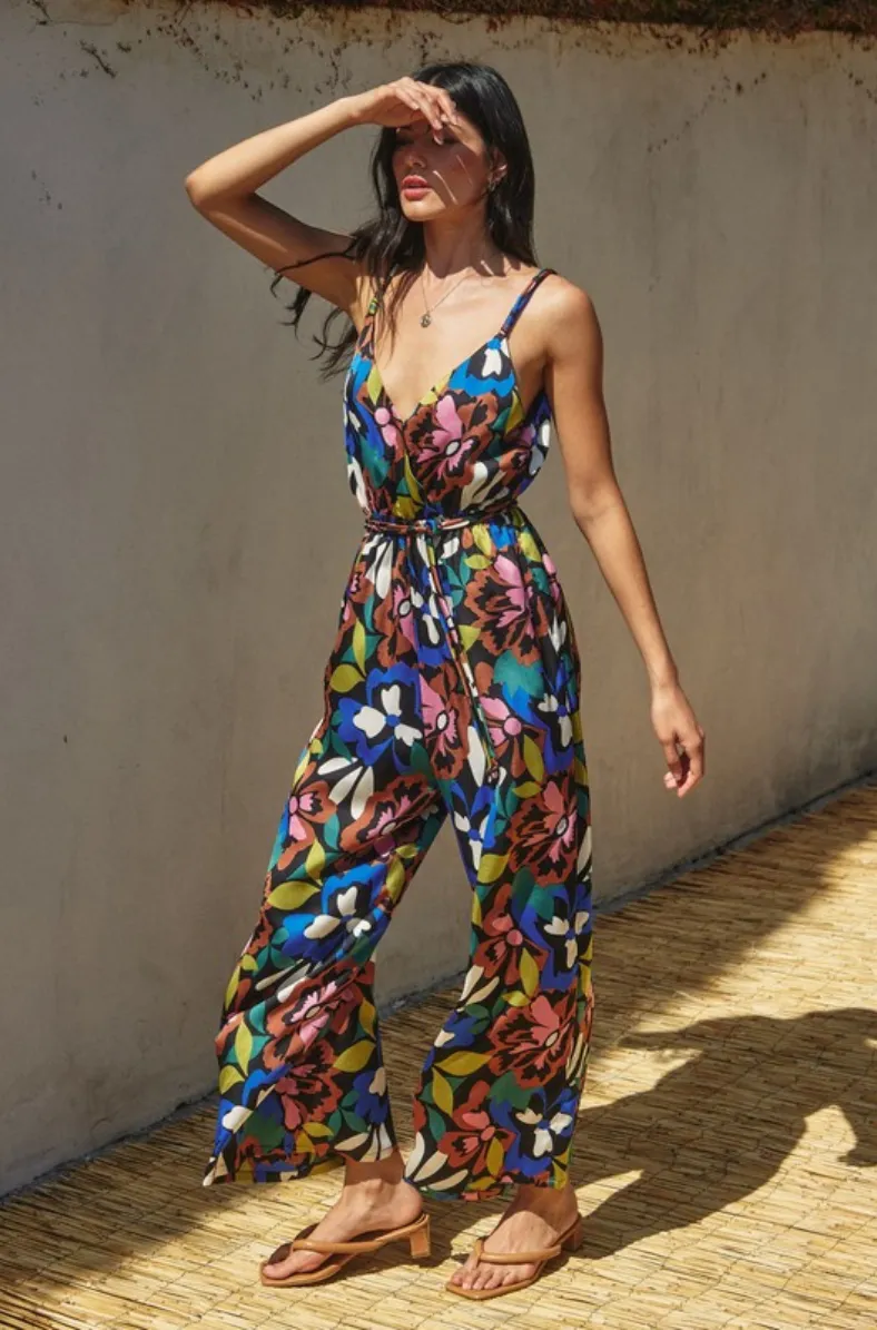 Floral Print V Neck Jumpsuit