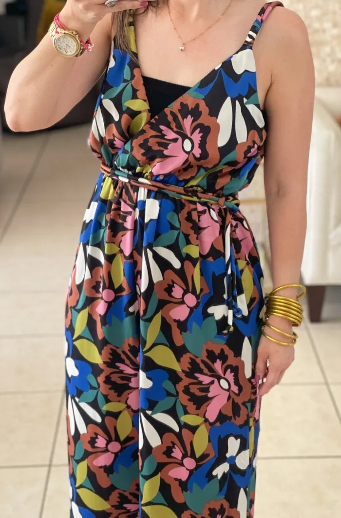 Floral Print V Neck Jumpsuit
