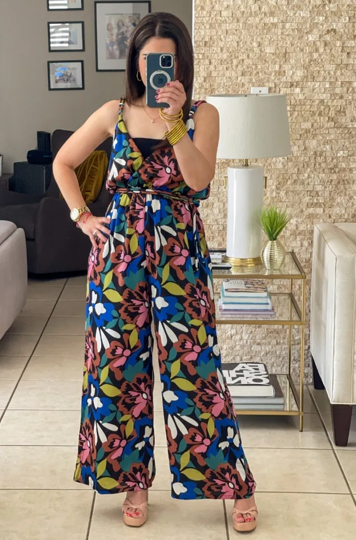 Floral Print V Neck Jumpsuit
