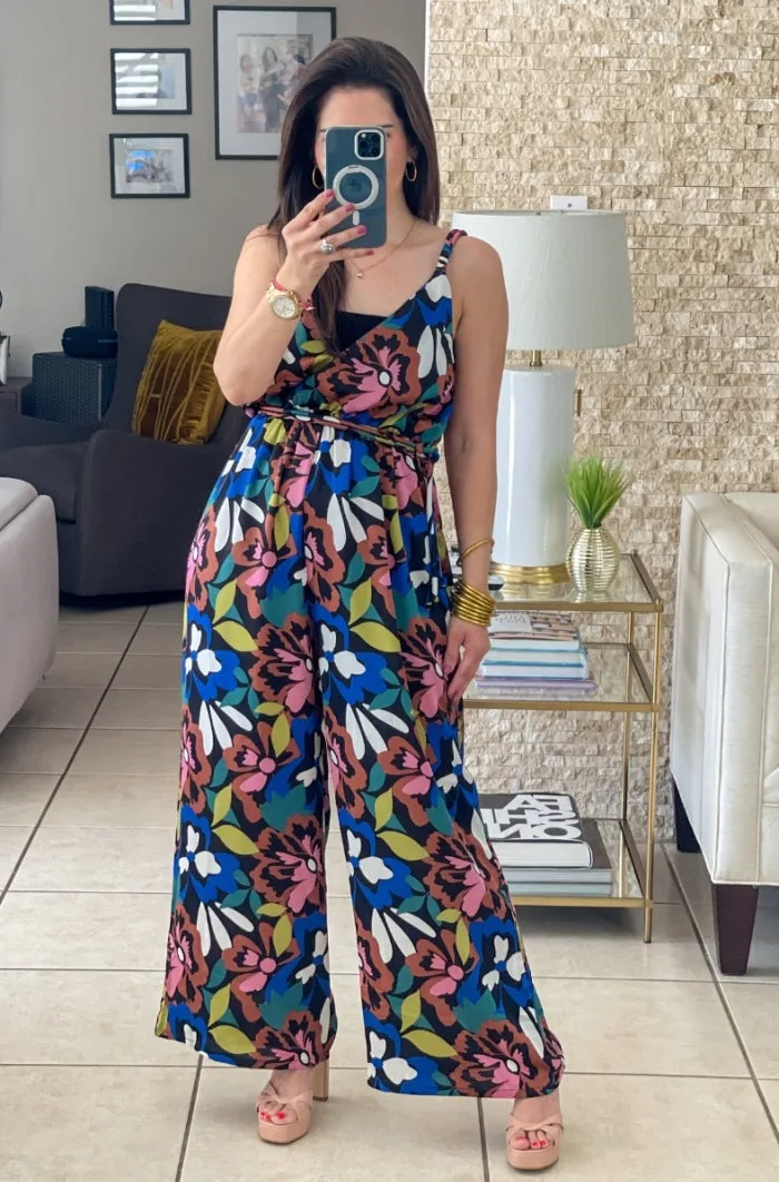 Floral Print V Neck Jumpsuit
