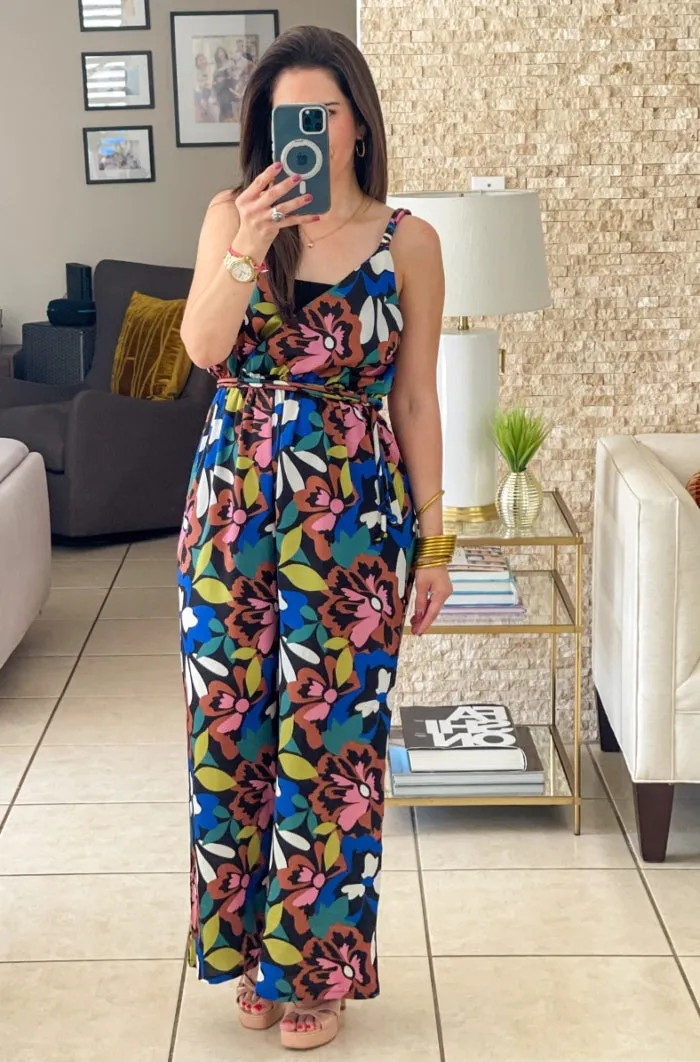 Floral Print V Neck Jumpsuit