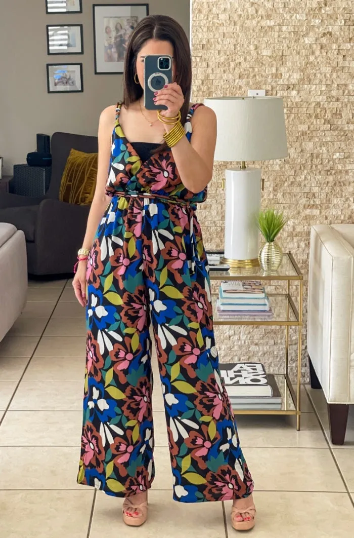 Floral Print V Neck Jumpsuit
