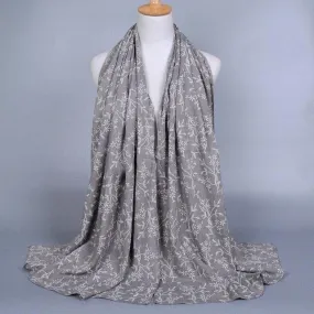 Silver Floral Cotton Scarf